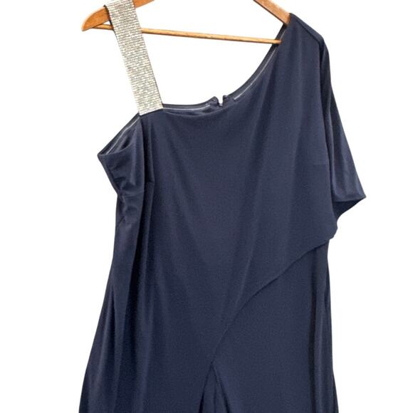 R&M Richards Navy Blue Rhinestone Tiered Asymmetrical Formal Pantsuit Women 18W - Picture 3 of 9